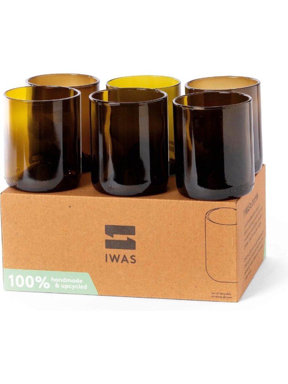 Set of 6 Upcycled Olive Drinking Glasses | 250 ML | Eco-Friendly Dark Brown